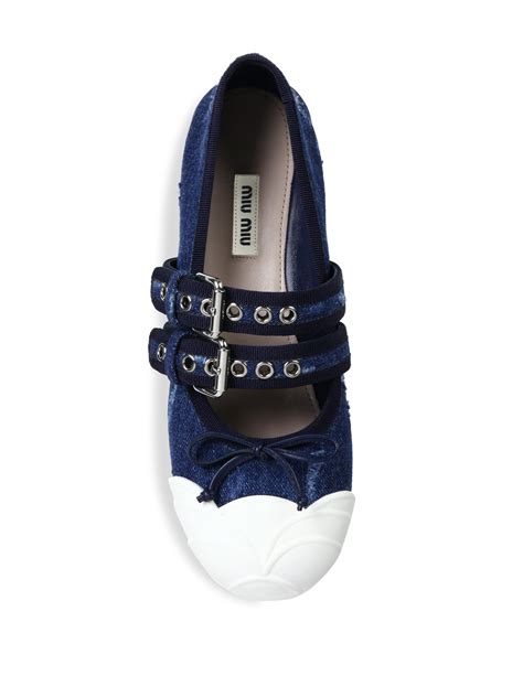 miu miu denim flats|miu michaels shoes.